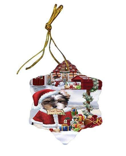 Biewer Terrier Dog Dear Santa Letter Christmas Holiday Mailbox Star Porcelain Ornament SPOR53515