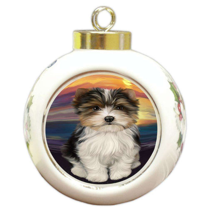 Biewer Terrier Dog Round Ball Christmas Ornament RBPOR51732