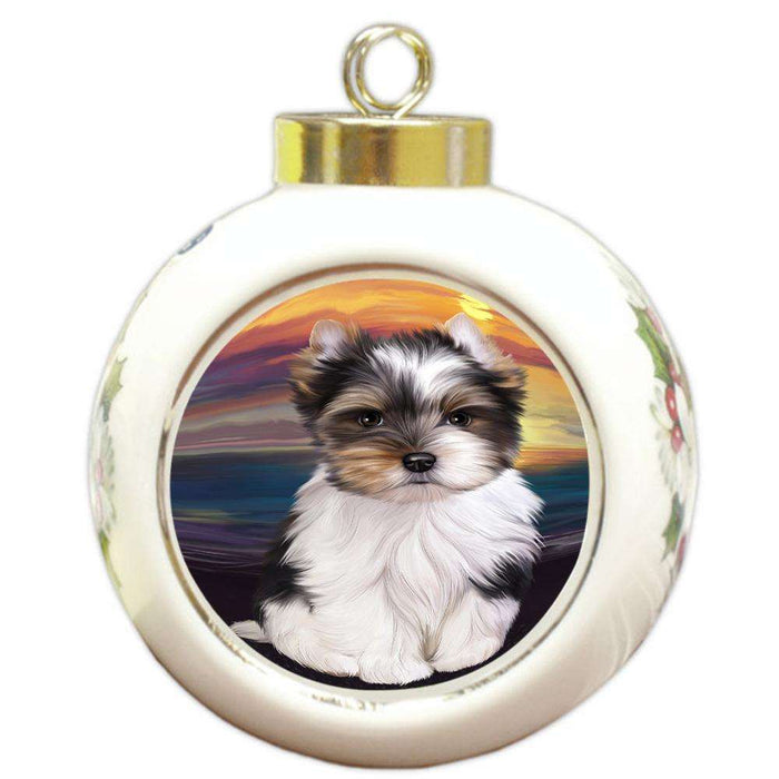 Biewer Terrier Dog Round Ball Christmas Ornament RBPOR51733