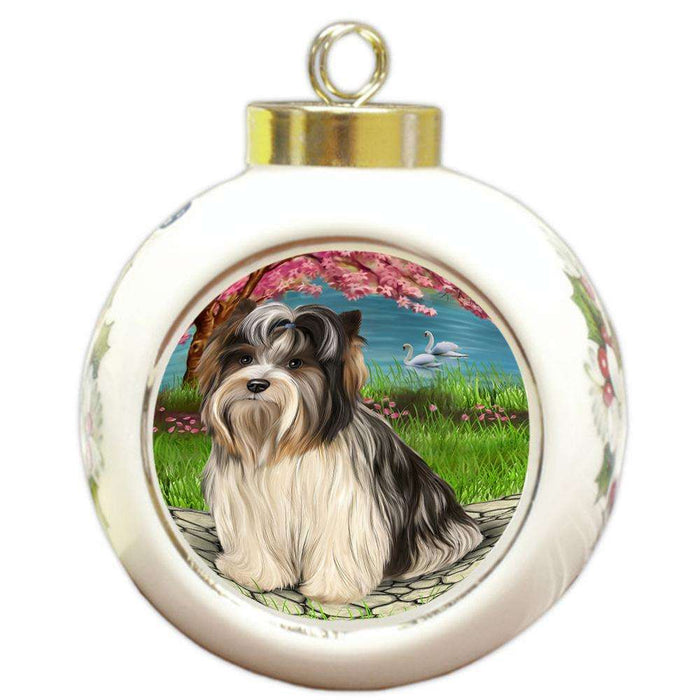 Biewer Terrier Dog Round Ball Christmas Ornament RBPOR51736