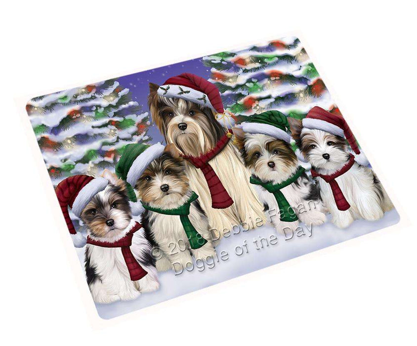 Biewer Terriers Dog Christmas Family Portrait in Holiday Scenic Background Large Refrigerator / Dishwasher Magnet RMAG76428