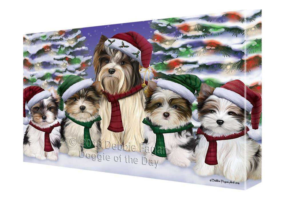 Biewer Terriers Dog Christmas Family Portrait in Holiday Scenic Background  Canvas Print Wall Art Décor CVS91160