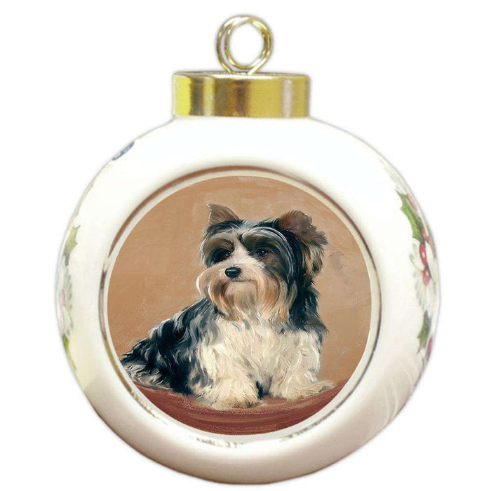 Biewer Terriers Dog Round Ball Christmas Ornament RBPOR54387