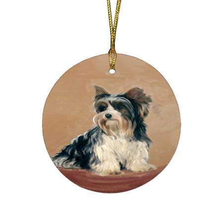 Biewer Terriers Dog Round Flat Christmas Ornament RFPOR54378