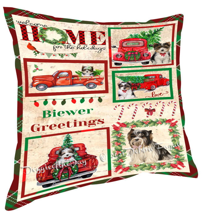 Welcome Home for Christmas Holidays Biewer Dogs Pillow with Top Quality High-Resolution Images - Ultra Soft Pet Pillows for Sleeping - Reversible & Comfort - Ideal Gift for Dog Lover - Cushion for Sofa Couch Bed - 100% Polyester