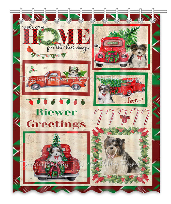 Welcome Home for Christmas Holidays Biewer Dogs Shower Curtain Bathroom Accessories Decor Bath Tub Screens