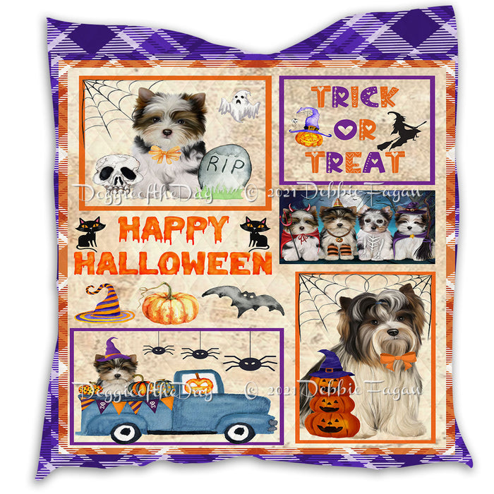 Happy Halloween Trick or Treat Pumpkin Biewer Dogs Lightweight Soft Bedspread Coverlet Bedding Quilt QUILT60771