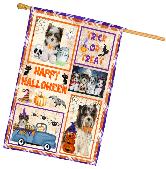 Happy Halloween Trick or Treat Biewer Dogs House Flag Outdoor Decorative Double Sided Pet Portrait Weather Resistant Premium Quality Animal Printed Home Decorative Flags 100% Polyester