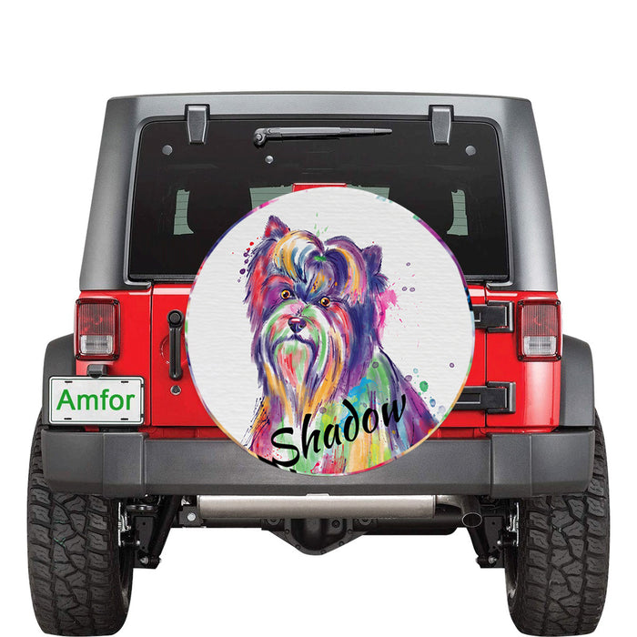 Custom Pet Name Personalized Watercolor Biewer Dog Car Tire Cover