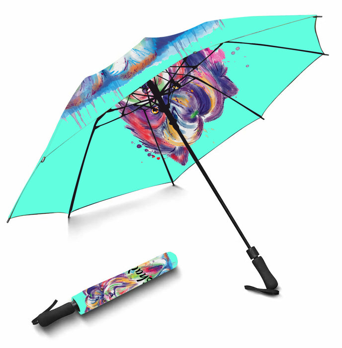 Custom Pet Name Personalized Watercolor Biewer DogSemi-Automatic Foldable Umbrella