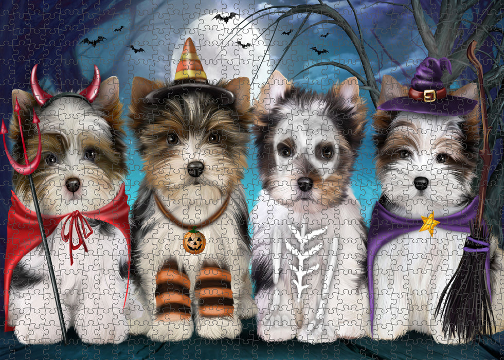 Happy Halloween Trick or Treat Biewer Dogs Portrait Jigsaw Puzzle for Adults Animal Interlocking Puzzle Game Unique Gift for Dog Lover's with Metal Tin Box
