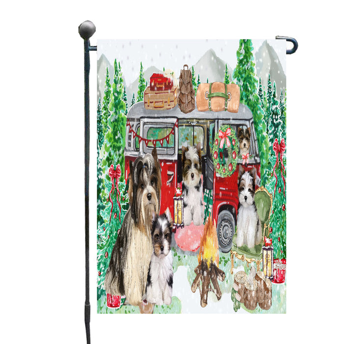 Christmas Time Camping with Biewer Dogs Garden Flags- Outdoor Double Sided Garden Yard Porch Lawn Spring Decorative Vertical Home Flags 12 1/2"w x 18"h