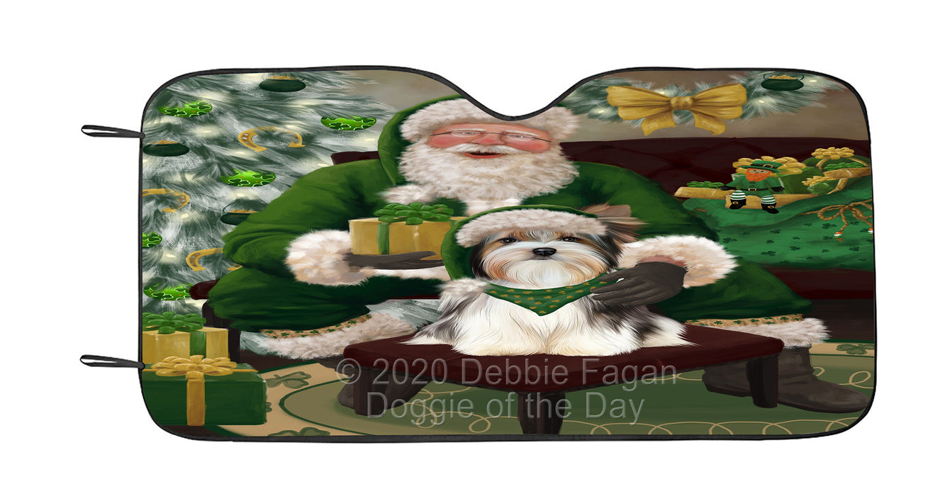 Christmas Irish Santa with Gift and Biewer Dog Car Sun Shade Cover Curtain