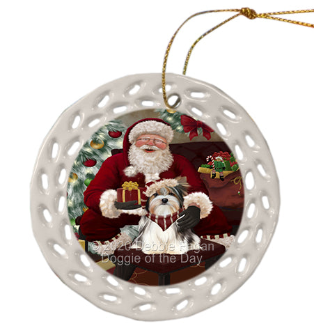 Santa's Christmas Surprise Biewer Dog Doily Ornament DPOR59565