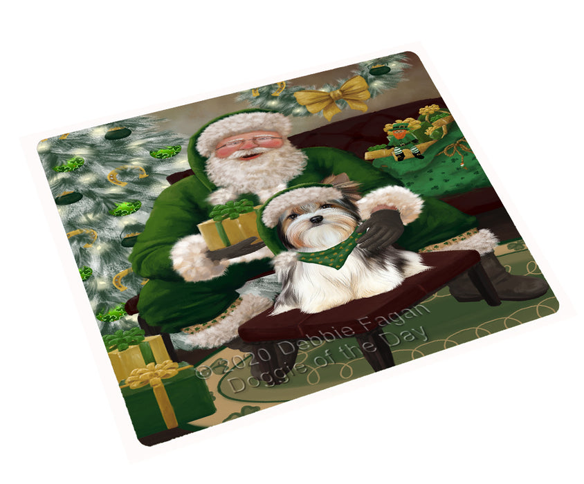 Christmas Irish Santa with Gift and Biewer Dog Cutting Board - Easy Grip Non-Slip Dishwasher Safe Chopping Board Vegetables C78268