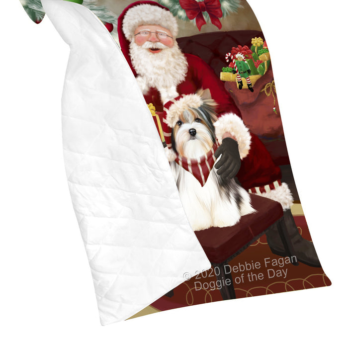 Santa's Christmas Surprise Biewer Dog Quilt Bed Coverlet Bedspread - Pets Comforter Unique One-side Animal Printing - Soft Lightweight Durable Washable Polyester Quilt