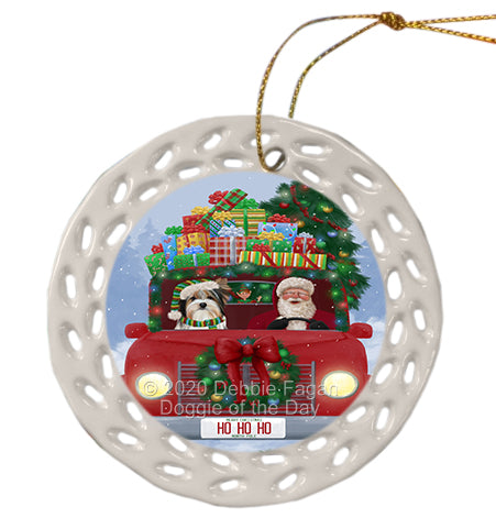 Christmas Honk Honk Red Truck with Santa and Biewer Dog Doily Ornament DPOR59326
