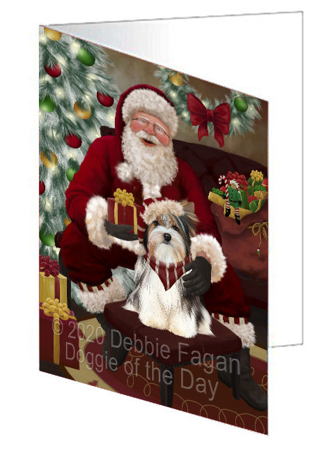 Santa's Christmas Surprise Biewer Dog Handmade Artwork Assorted Pets Greeting Cards and Note Cards with Envelopes for All Occasions and Holiday Seasons