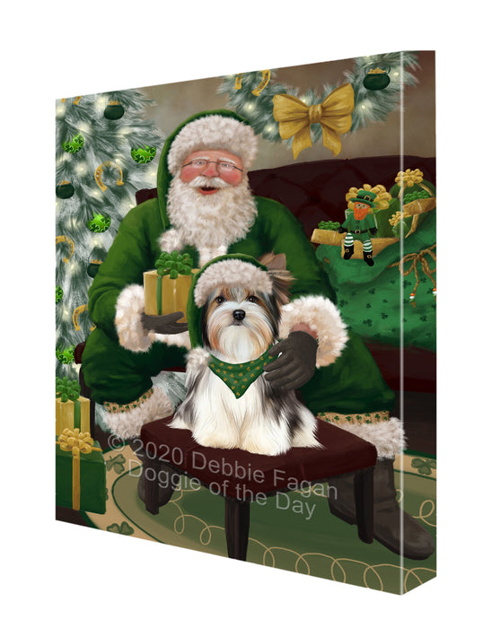 Christmas Irish Santa with Gift and Biewer Dog Canvas Print Wall Art Décor CVS147491