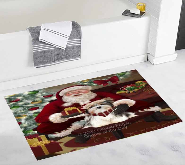 Santa's Christmas Surprise Biewer Dog Bathroom Rugs with Non Slip Soft Bath Mat for Tub BRUG55420