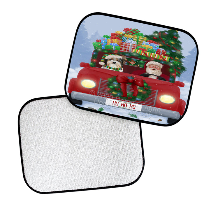 Christmas Honk Honk Red Truck Here Comes with Santa and Biewer Dog Polyester Anti-Slip Vehicle Carpet Car Floor Mats  CFM49651