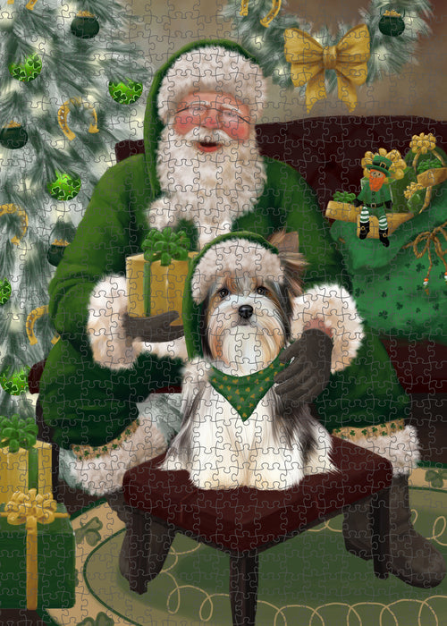 Christmas Irish Santa with Gift and Biewer Dog Puzzle with Photo Tin PUZL100320