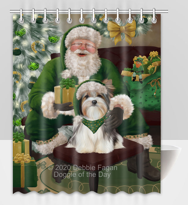 Christmas Irish Santa with Gift and Biewer Dog Shower Curtain Bathroom Accessories Decor Bath Tub Screens SC115