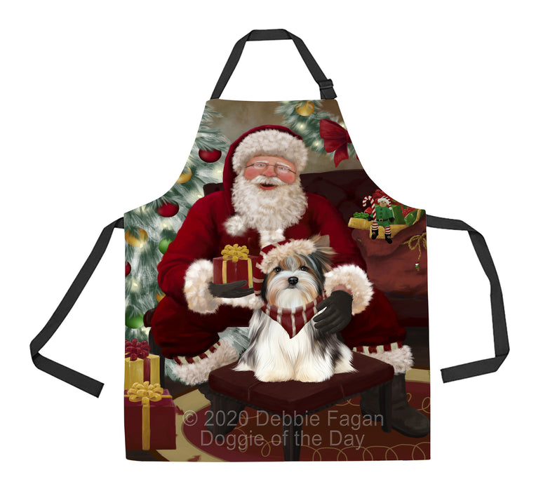 Santa's Christmas Surprise Biewer Dog Apron - Adjustable Long Neck Bib for Adults - Waterproof Polyester Fabric With 2 Pockets - Chef Apron for Cooking, Dish Washing, Gardening, and Pet Grooming