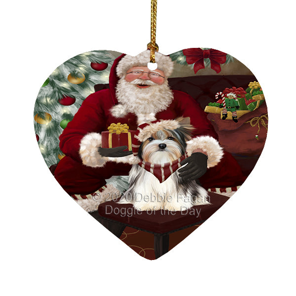 Santa's Christmas Surprise Biewer Dog Heart Christmas Ornament RFPOR58345