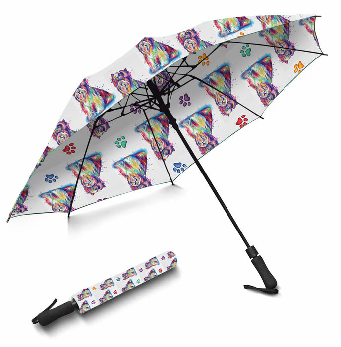 Watercolor Mini Biewer DogsSemi-Automatic Foldable Umbrella