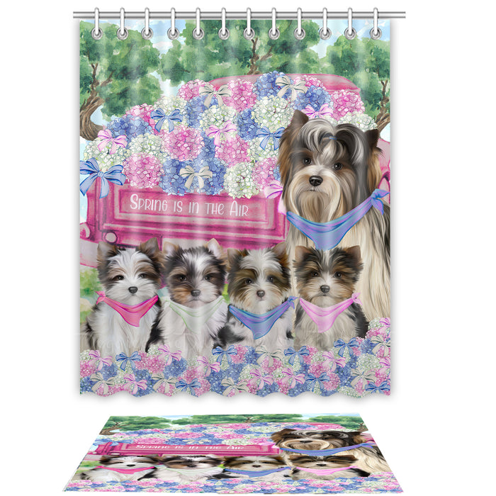 Biewer Terrier Shower Curtain & Bath Mat Set, Custom, Explore a Variety of Designs, Personalized, Curtains with hooks and Rug Bathroom Decor, Halloween Gift for Dog Lovers