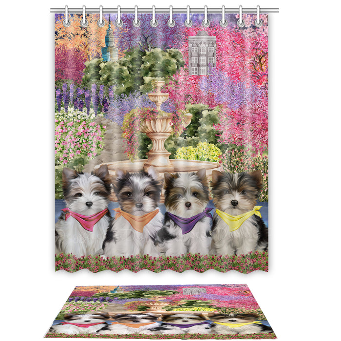 Biewer Terrier Shower Curtain & Bath Mat Set - Explore a Variety of Custom Designs - Personalized Curtains with hooks and Rug for Bathroom Decor - Dog Gift for Pet Lovers