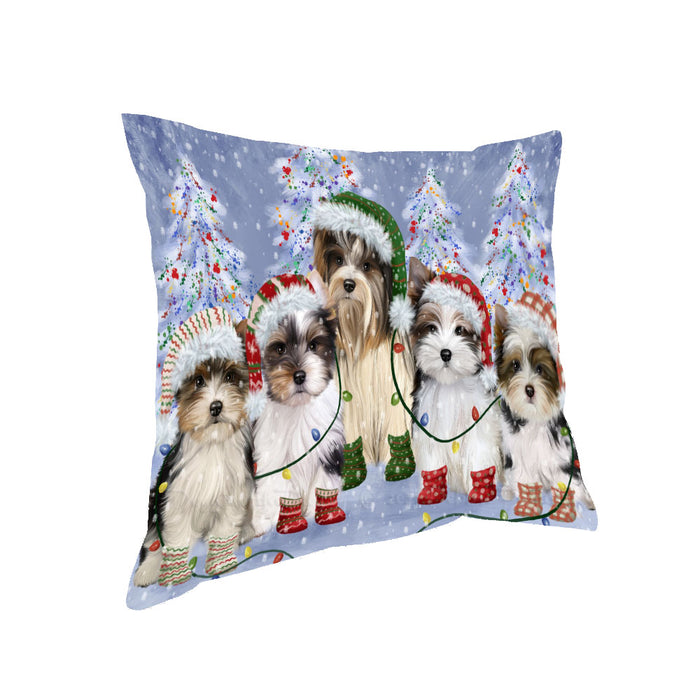 Christmas Lights and Biewer Dogs Pillow with Top Quality High-Resolution Images - Ultra Soft Pet Pillows for Sleeping - Reversible & Comfort - Ideal Gift for Dog Lover - Cushion for Sofa Couch Bed - 100% Polyester
