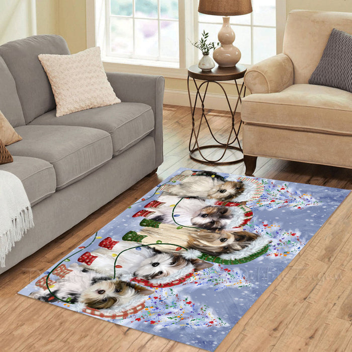 Christmas Lights and Biewer Dogs Area Rug - Ultra Soft Cute Pet Printed Unique Style Floor Living Room Carpet Decorative Rug for Indoor Gift for Pet Lovers