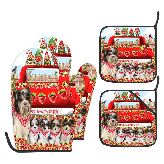 Biewer Terrier Oven Mitts and Pot Holder Set, Explore a Variety of Personalized Designs, Custom, Kitchen Gloves for Cooking with Potholders, Pet and Dog Gift Lovers