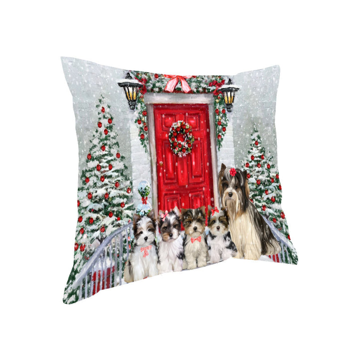 Christmas Holiday Welcome Biewer Dogs Pillow with Top Quality High-Resolution Images - Ultra Soft Pet Pillows for Sleeping - Reversible & Comfort - Ideal Gift for Dog Lover - Cushion for Sofa Couch Bed - 100% Polyester