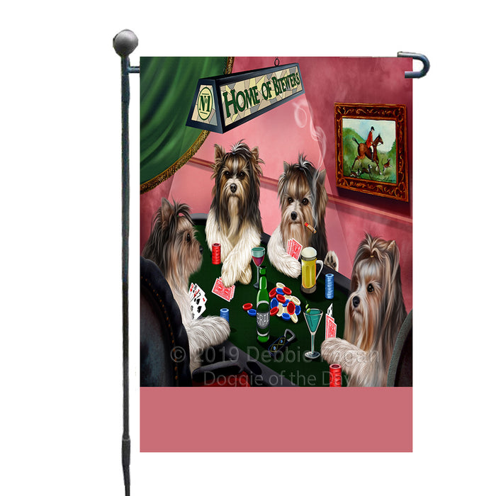 Personalized Home of Biewer Terrier Dogs Four Dogs Playing Poker Custom Garden Flags GFLG-DOTD-A60245