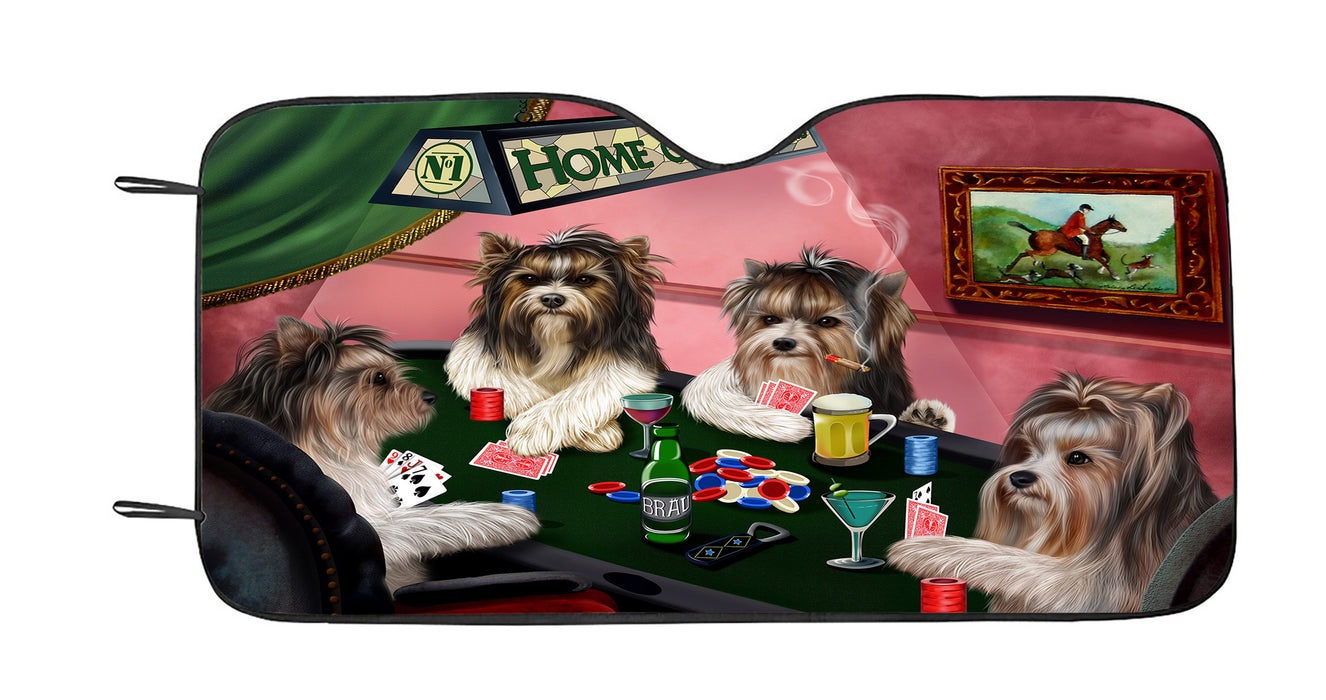Home of  Biewer Dogs Playing Poker Car Sun Shade