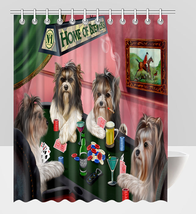 Home of  Biewer Dogs Playing Poker Shower Curtain
