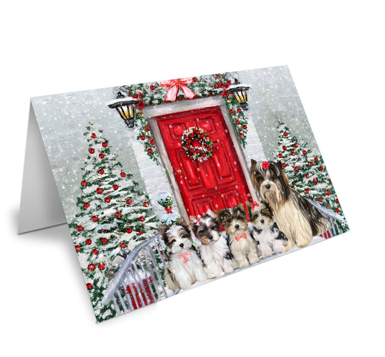 Christmas Holiday Welcome Biewer Terrier Dog Handmade Artwork Assorted Pets Greeting Cards and Note Cards with Envelopes for All Occasions and Holiday Seasons