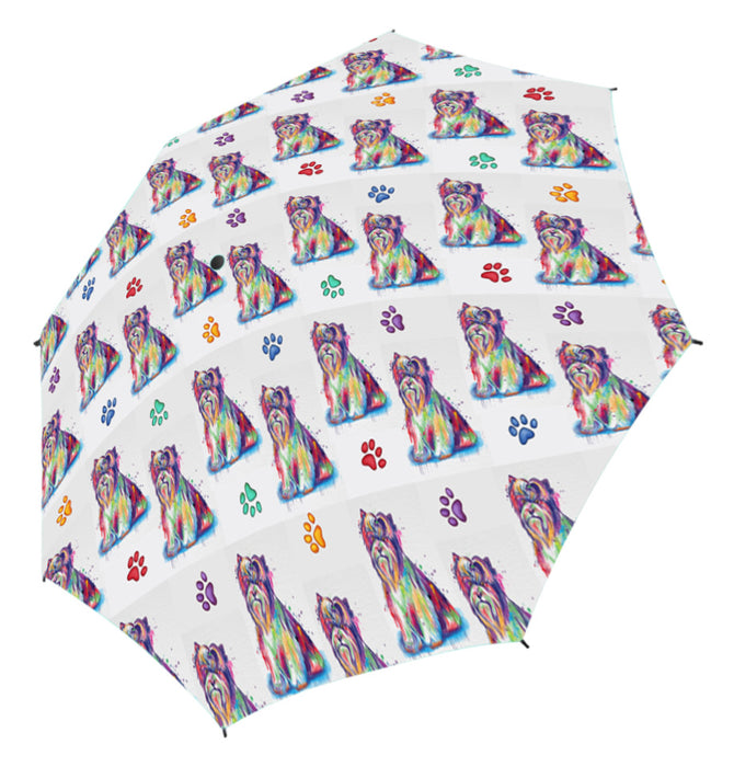 Watercolor Mini Biewer DogsSemi-Automatic Foldable Umbrella