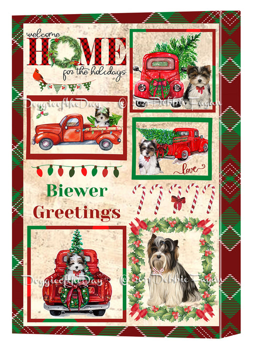 Welcome Home for Christmas Holidays Biewer Dogs Canvas Wall Art Decor - Premium Quality Canvas Wall Art for Living Room Bedroom Home Office Decor Ready to Hang CVS149318