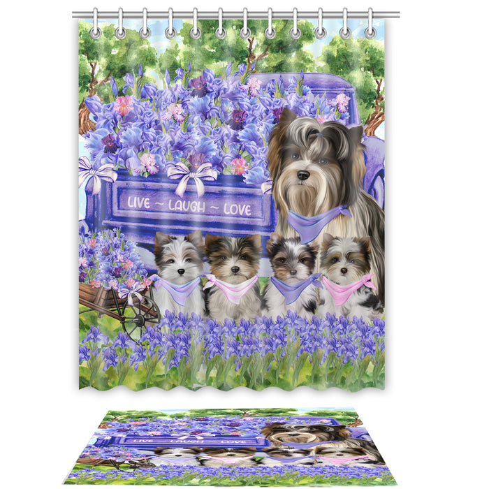 Biewer Terrier Shower Curtain & Bath Mat Set - Explore a Variety of Custom Designs - Personalized Curtains with hooks and Rug for Bathroom Decor - Dog Gift for Pet Lovers