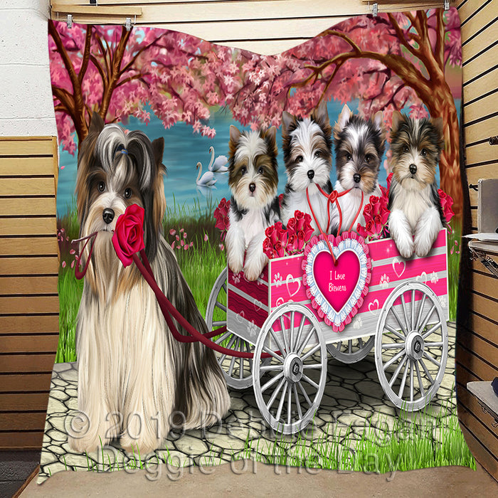 I Love Biewer Dogs in a Cart Quilt