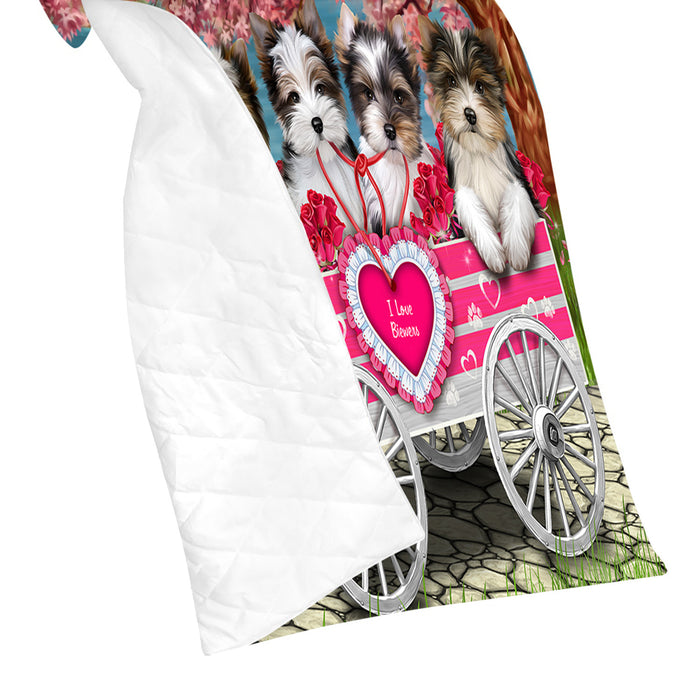 I Love Biewer Dogs in a Cart Quilt