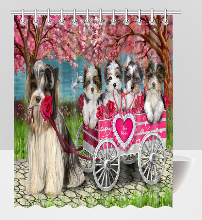 I Love Biewer Dogs in a Cart Shower Curtain