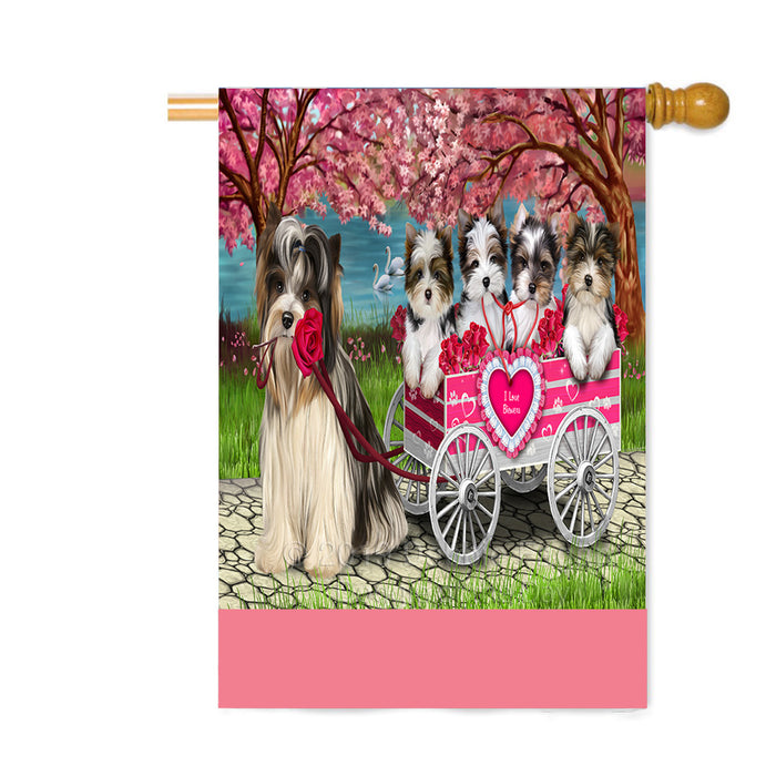 Personalized I Love Biewer Terrier Dogs in a Cart Custom House Flag FLG-DOTD-A62189