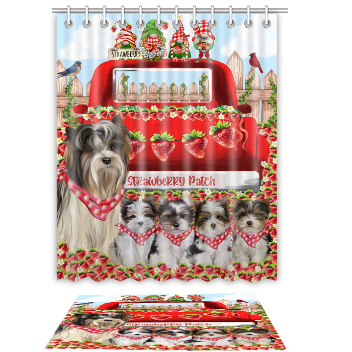 Biewer Terrier Shower Curtain & Bath Mat Set, Custom, Explore a Variety of Designs, Personalized, Curtains with hooks and Rug Bathroom Decor, Halloween Gift for Dog Lovers