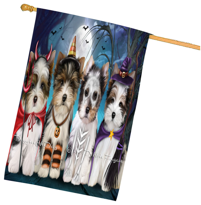 Halloween Trick or Treat Biewer Dogs House Flag Outdoor Decorative Double Sided Pet Portrait Weather Resistant Premium Quality Animal Printed Home Decorative Flags 100% Polyester