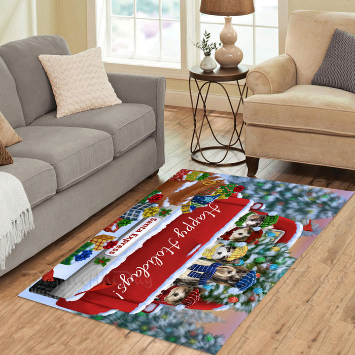 Christmas Red Truck Travlin Home for the Holidays Biewer Dogs Area Rug - Ultra Soft Cute Pet Printed Unique Style Floor Living Room Carpet Decorative Rug for Indoor Gift for Pet Lovers